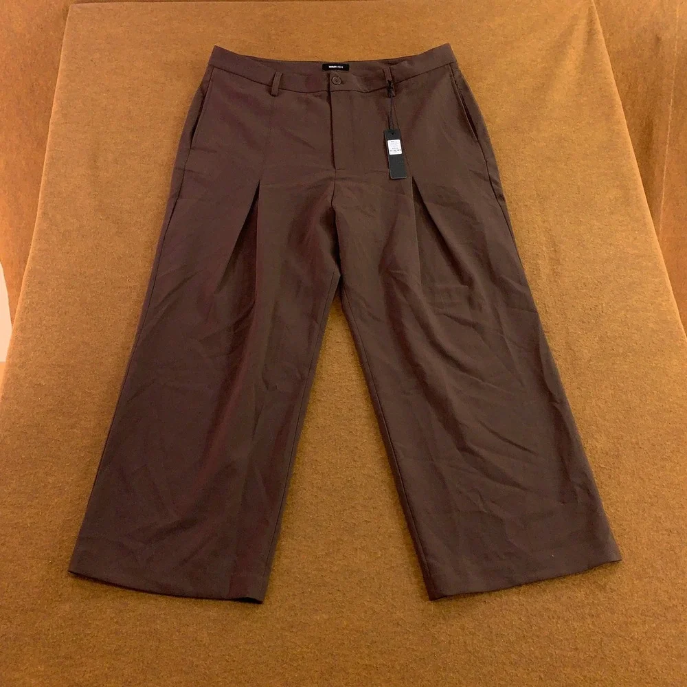 Fashion Nova Men 42 Brown Ronan High Waisted Pleated Trousers NWT